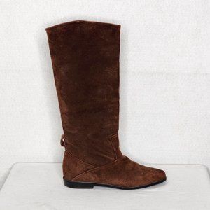 Jasmin Vintage Brown Suede Leather Boots 3/4" Heels Square Toe